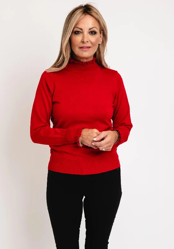Save Like Never Before!Micha Frilled High Neck Sweater, Red
