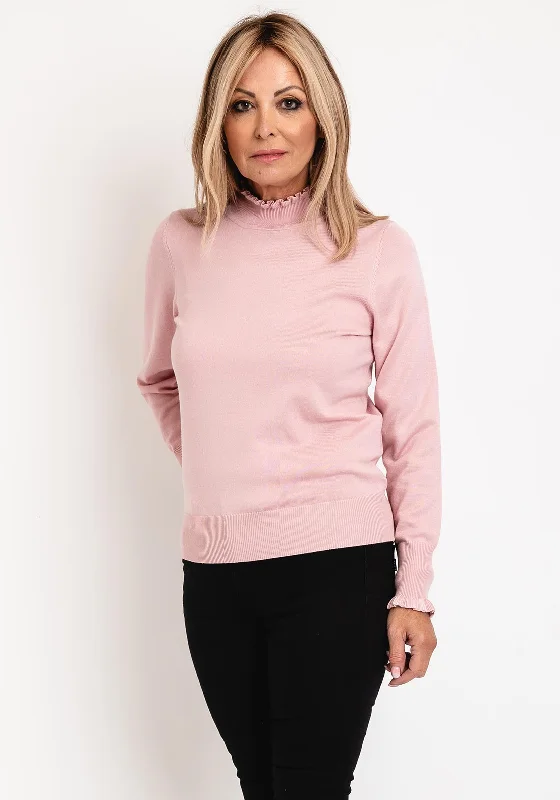 Your Shopping Spree Starts Here!Micha Frilled High Neck Sweater, Blush Pink