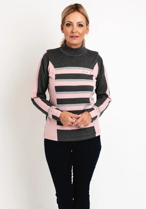 Your Discount is Waiting!Micha Funnel Neck Striped Knit Sweater, Pink & Grey