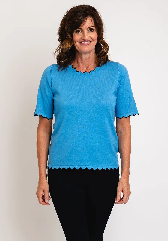 Special Offer – Act Fast!Micha Zig Zag Trim Short Sleeve Sweater, Blue