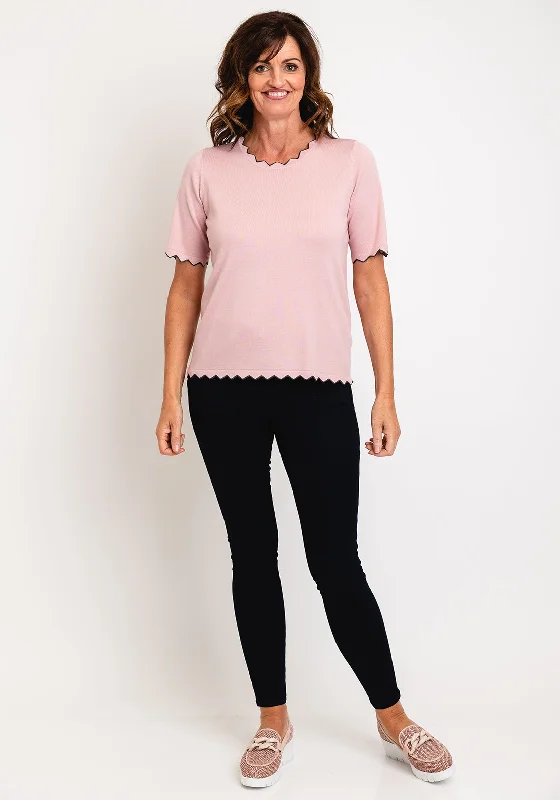 One Click Away from Big Savings!Micha Zig Zag Trim Short Sleeve Sweater, Dusty Pink & Grey