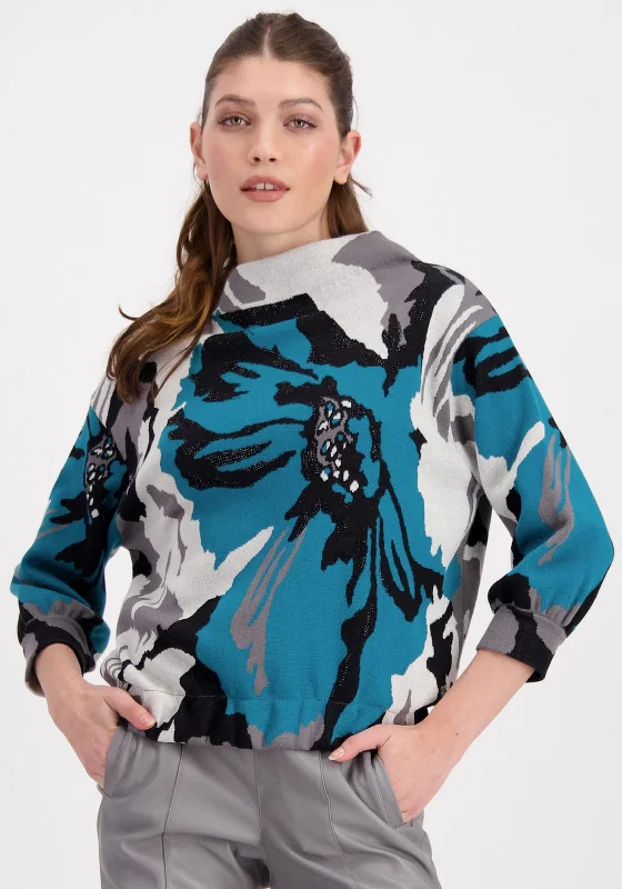 Upgrade for Less!Monari Floral Print Sweater, Teal Multi