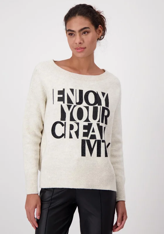 Save More When You Shop More!Monari Contrast Text Knit Sweater, Beige
