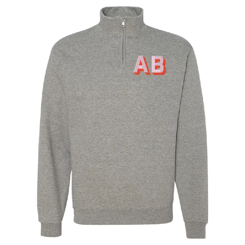 Your Shopping Spree Starts Here!Initialed Shadow Block Letters Quarter Zip Sweatshirt
