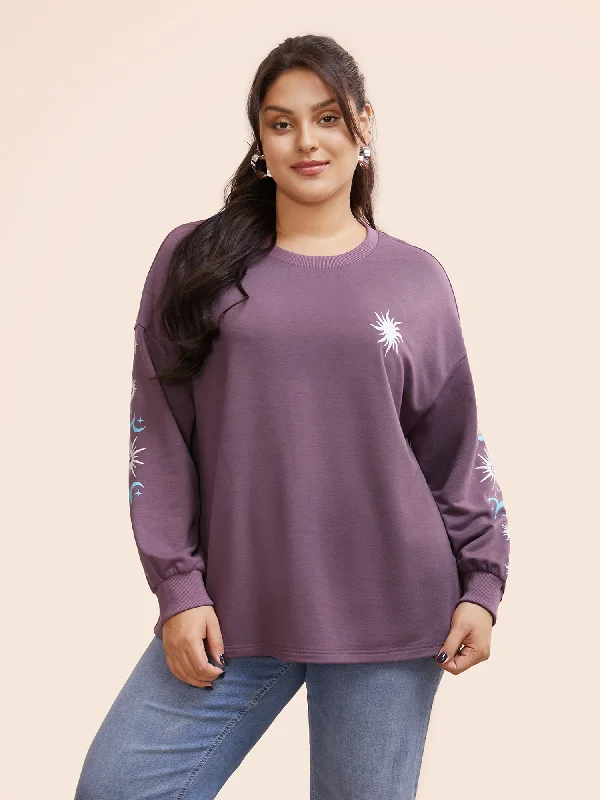 Upgrade for Less!Moon & Star Drop Shoulder Sweatshirt