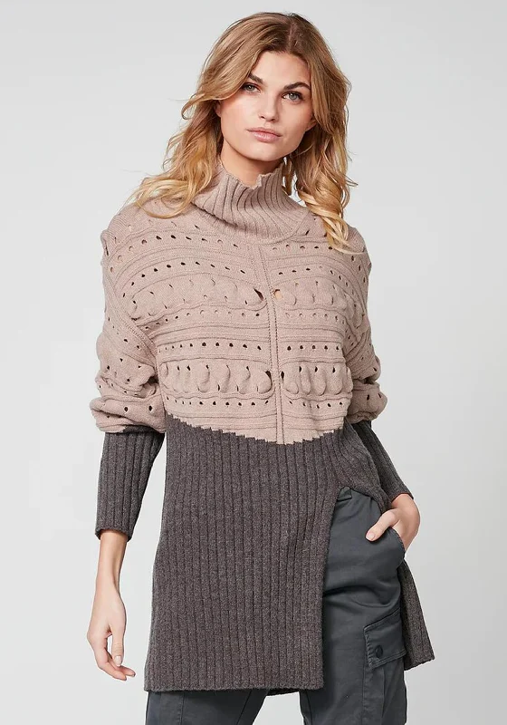 The Best Deals Won’t Wait!NU Denmark Rokka High Neck Long Knit Sweater, Dark Grey & Beige