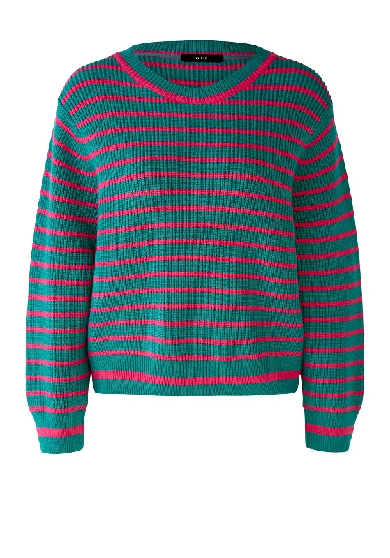 Limited Edition, Limited Price!OUI Narrow Stripe Knit Jumper, Green & Pink