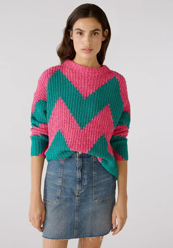 Must-Have Deals Inside!OUI Zig Zag Pattern Knit Jumper, Green & Pink
