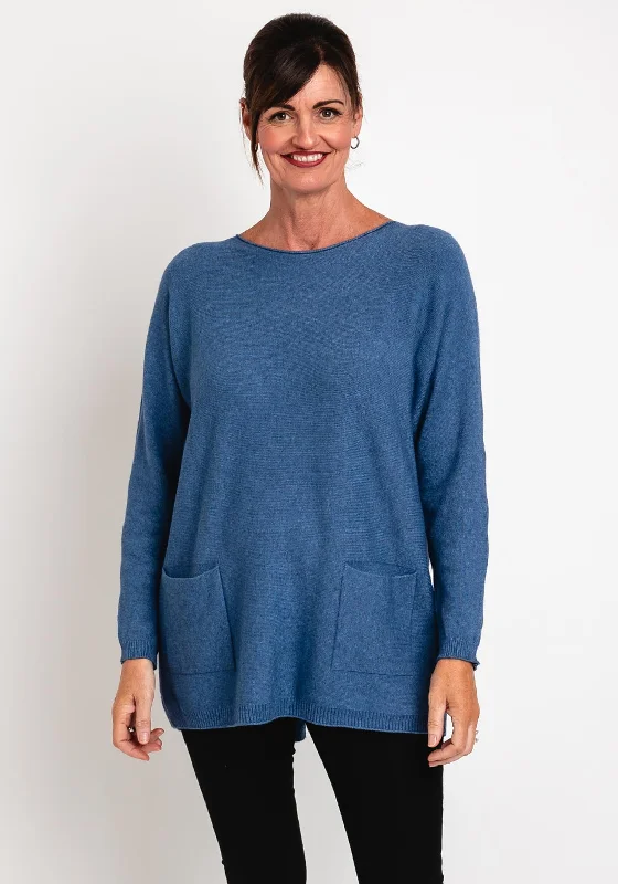 Limited Time Offer!Natalia Collection One Size Fine Knit Relaxed Sweater, Denim