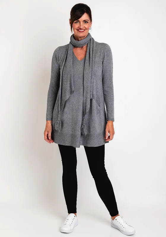 Don't Miss Out!Natalia Collection One Size Long Sweater and Scarf, Grey