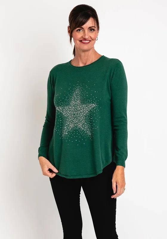Mega Sale Happening Now!Natalia Collection One Size Fine Knit Star Print Sweater, Green Mega Sale Happening Now!Natalia Collection One Size Fine Knit Star Print Sweater, Green