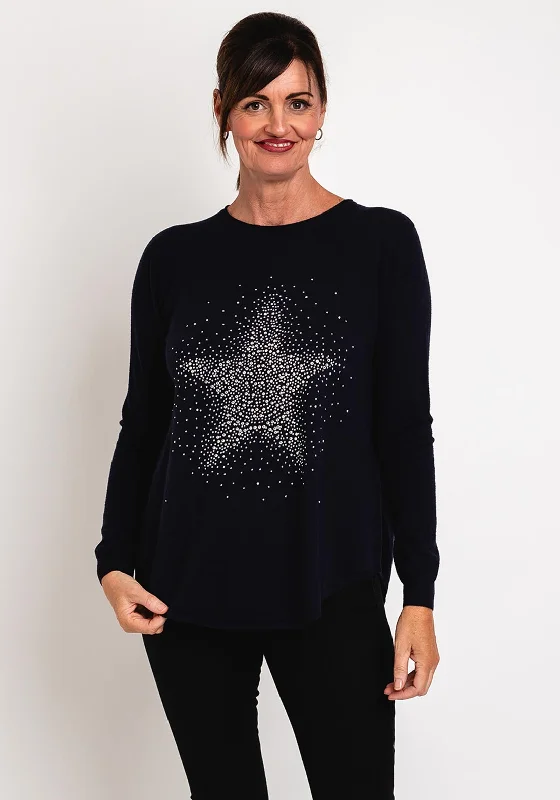 Hot Deals You Can’t Resist!Natalia Collection One Size Fine Knit Star Print Sweater, Navy Hot Deals You Can’t Resist!Natalia Collection One Size Fine Knit Star Print Sweater, Navy