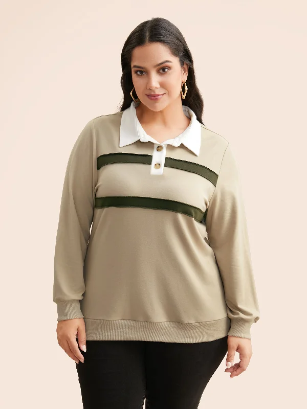 Save Money, Shop Happy!Patchwork Contrast Button Up Sweatshirt