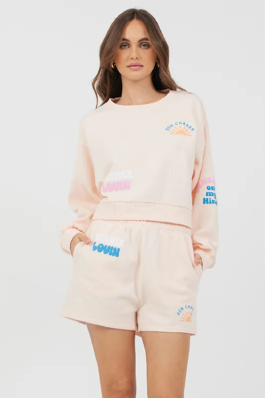 Shop Now and Save!Peach Parfait W/ Multi Puff Print Surf Wash Crewneck