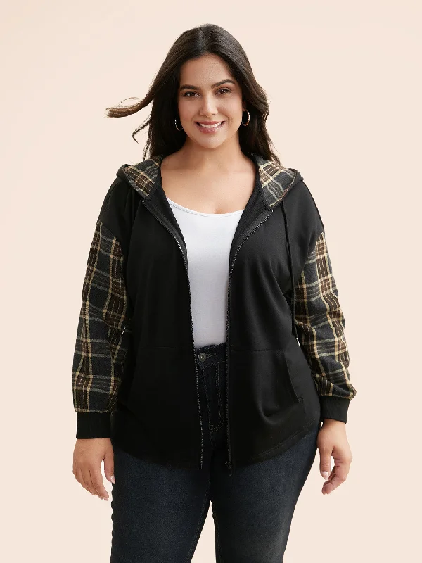 Act Fast – Limited Time Savings!Plaid Patchwork Hooded Drawstring Sweatshirt