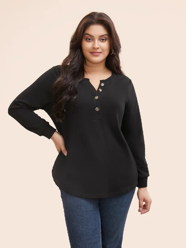 New Discounts Just Dropped!Plain Crew Neck Button Up Sweatshirt