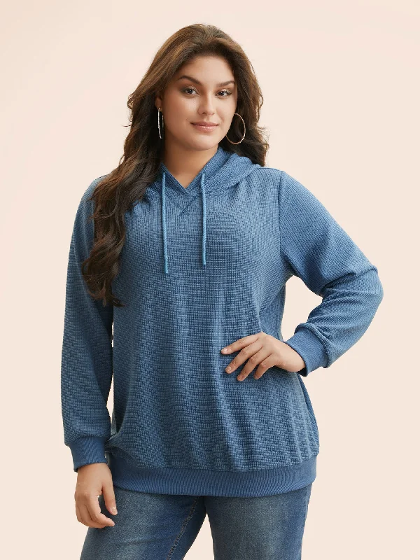 Sale Alert – Get Ready to Shop!Plain Textured Hooded Drawstring Sweatshirt