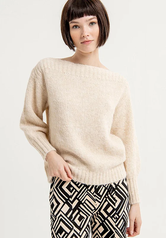 Huge Price Cuts Await!Surkana Boat Neckline Wool Blend Sweater, Ecru