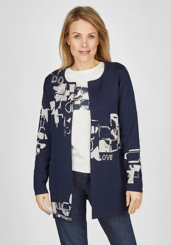 Score Big Savings Today!Rabe Open Mid Length Print Cardigan, Navy & Beige