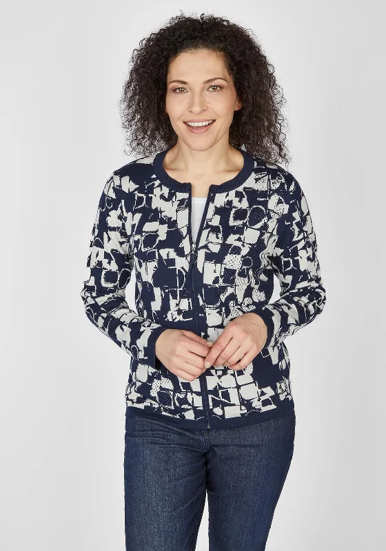 Steals and Deals Await!Rabe Full Zip Knitted Print Short Cardigan, Navy & Beige