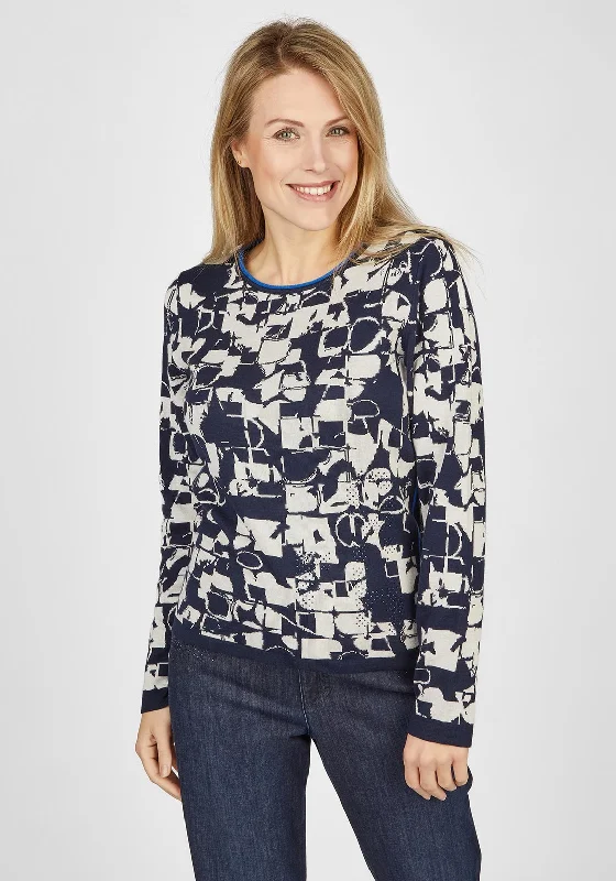 One Day Only – Huge Savings!Rabe Abstract Pattern Sweater, Navy & Beige