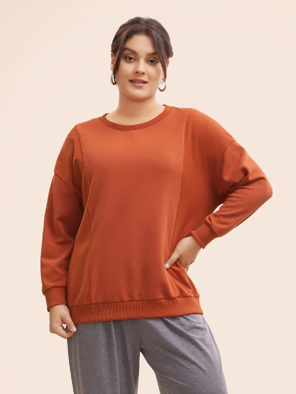 Bigger Savings, Better Shopping!Round Neck Patchwork Drop Shoulder Sweatshirt