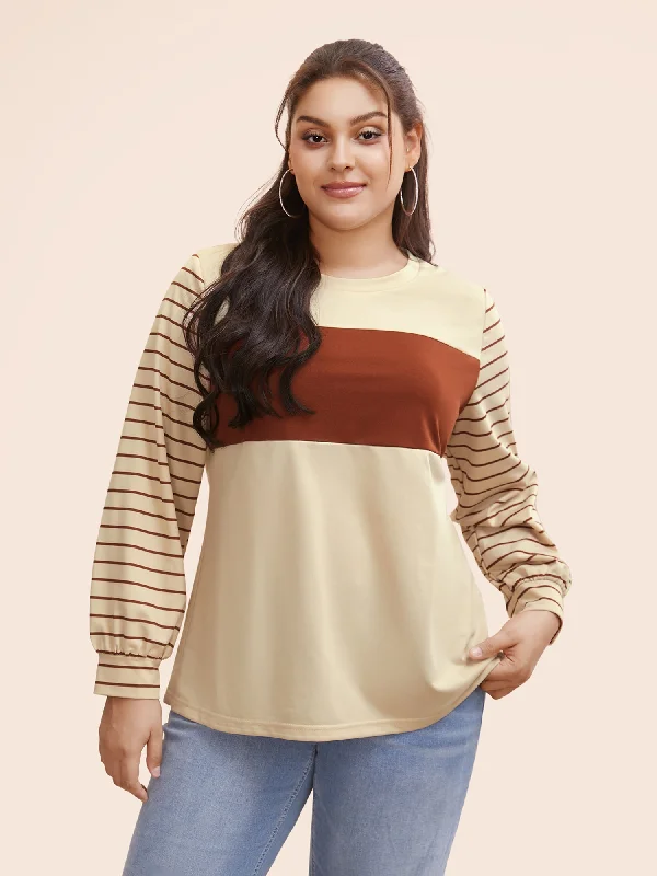Your Exclusive Offer Awaits!Round Neck Striped Contrast Patchwork Sweatshirt