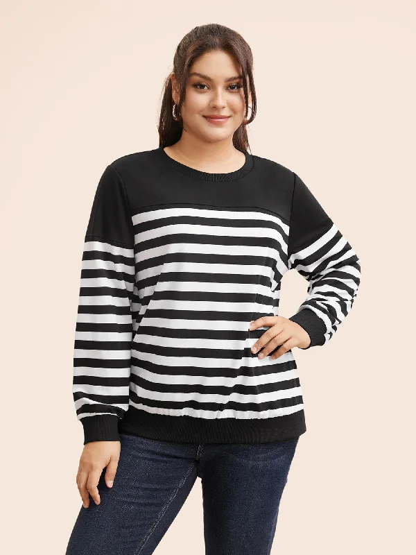 Hot Deals You Can’t Resist!Round Neck Striped Patchwork Contrast Sweatshirt