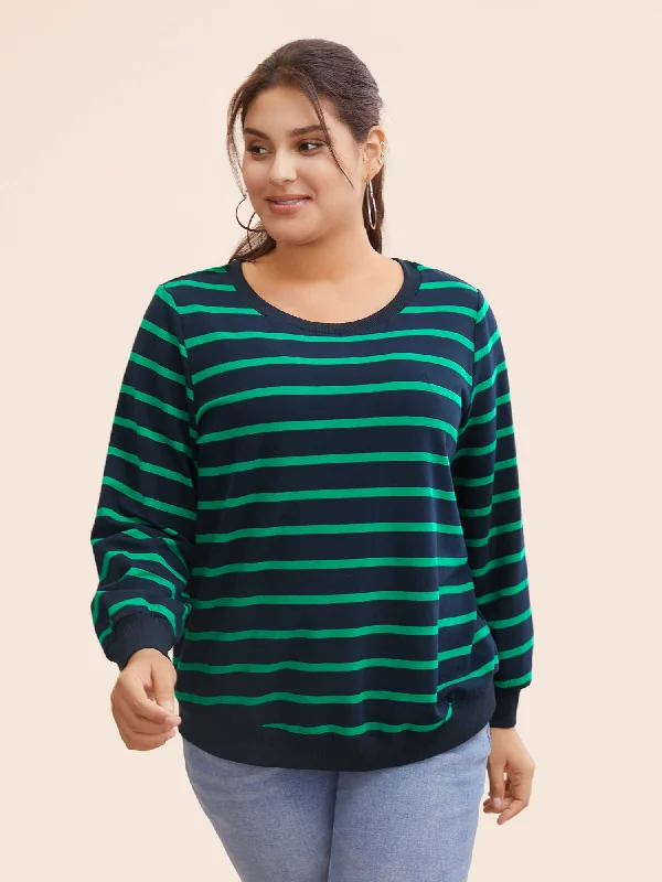 Get the Best for Less!Round Neck Striped Stretchy Sweatshirt