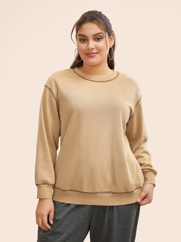 Incredible Savings Inside!Round Neck Topstitching Patchwork Sweatshirt