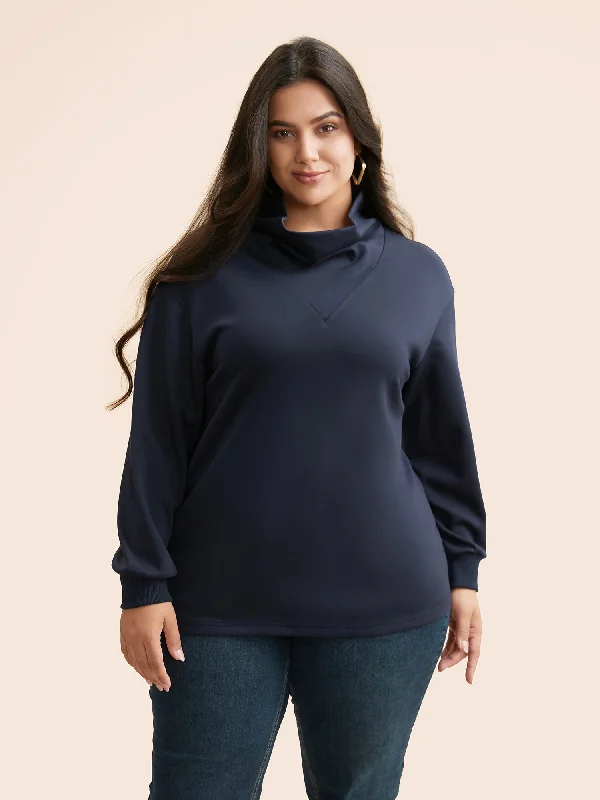Buy More, Pay Less!Ruffled Collar Plain Drop Shoulder Sweatshirt