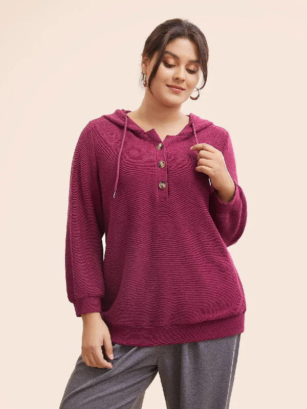 Unmissable Offers Await!Solid Button Up Hooded Drawstring Sweatshirt