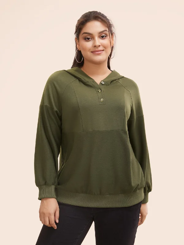 Today’s Deals, Tomorrow’s Regrets!Solid Button Up Raglan Sleeve Hooded Sweatshirt