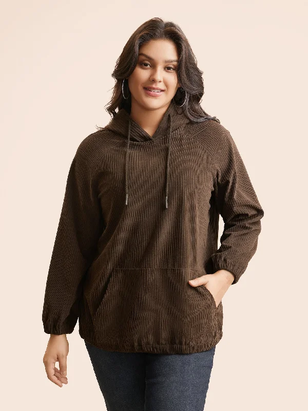 Massive Price Cuts!Solid Corduroy Hooded Drawstring Sweatshirt
