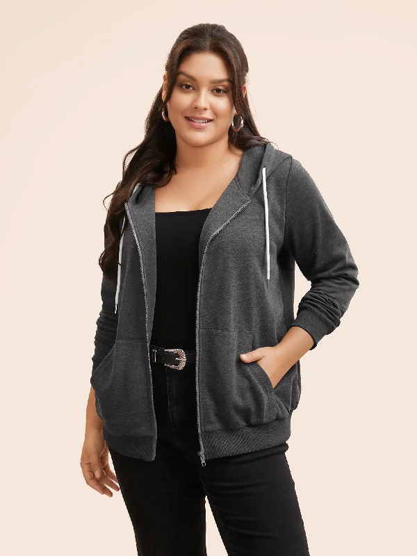 Shop More, Spend Less!Solid Patch Pocket Hooded Drawstring Sweatshirt