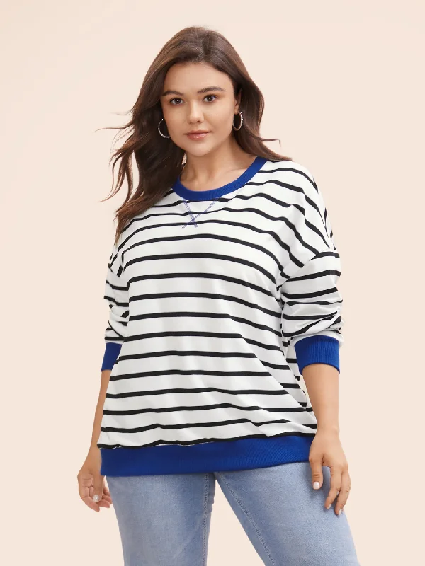 Huge Price Cuts Await!Striped Contrast Trim Stitch Sweatshirt