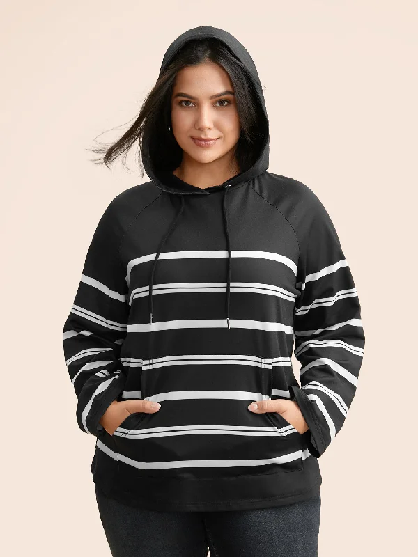 Limited Deals, Unlimited Savings!Striped Hooded Drawstring Raglan Sleeve Sweatshirt