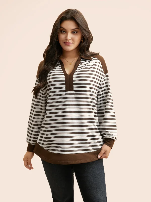 Limited Time Offer!Striped Patchwork Arc Hem Sweatshirt