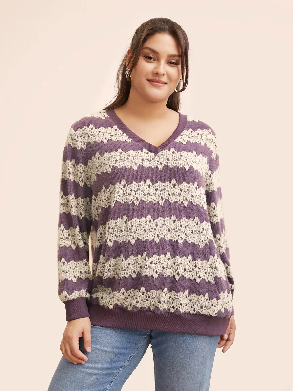 Savings You Can’t Ignore!Striped Patchwork Contrast Texture Sweatshirt