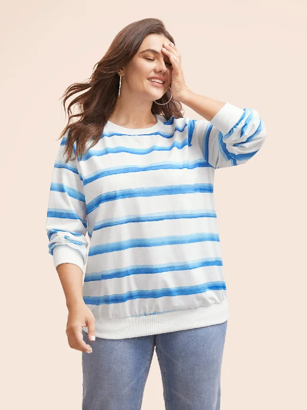 Amazing Prices You Can’t Resist!Striped Patchwork Round Neck Sweatshirt