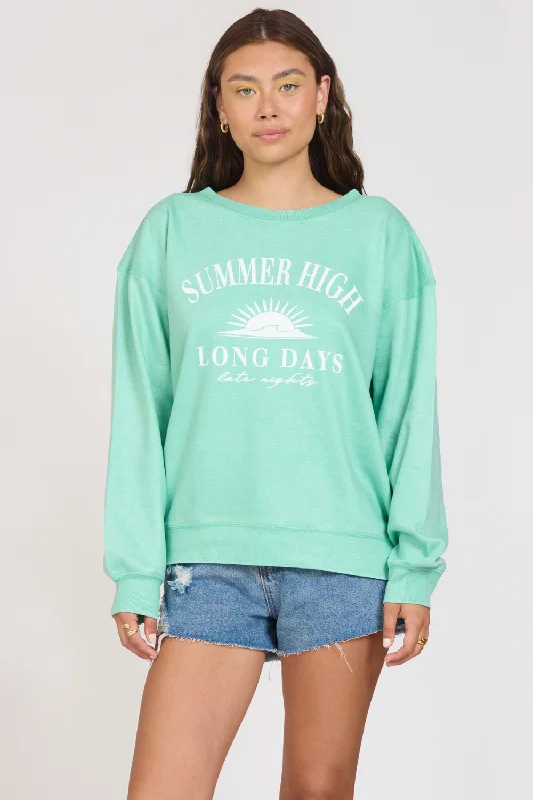 Incredible Savings Inside!"Summer High" Surf Green Burnout Fleece Crewneck