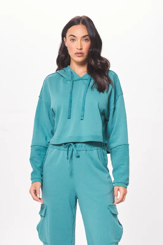 Every Deal is a Steal!Teal Green Terry Cargo Fleece Hoodie