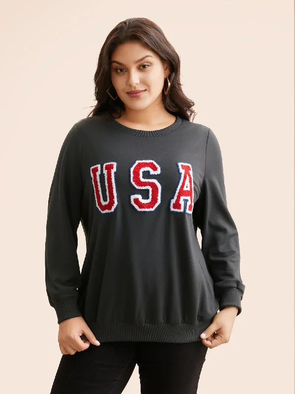 Limited Edition, Limited Price!USA Embroidered Patch Round Neck Sweatshirt