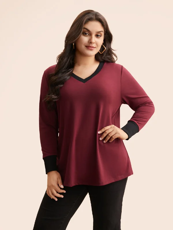 Your Shopping Spree Starts Here!V Neck Contrast Patchwork Sweatshirt