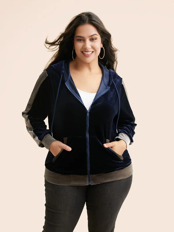 The Best Deals Won’t Wait!Velvet Contrast Patchwork Hooded Sweatshirt