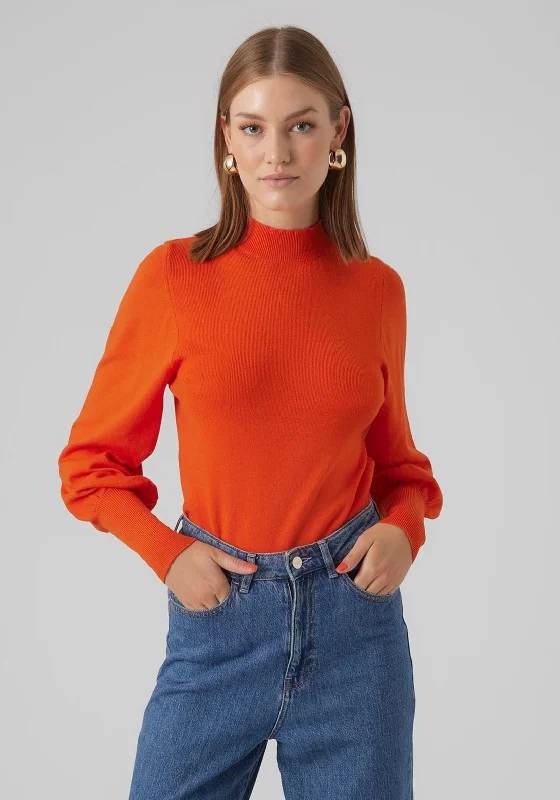 Limited Edition, Limited Price!Vero Moda Holly Balloon Sleeve Sweater, Tangerine Tango Limited Edition, Limited Price!Vero Moda Holly Balloon Sleeve Sweater, Tangerine Tango
