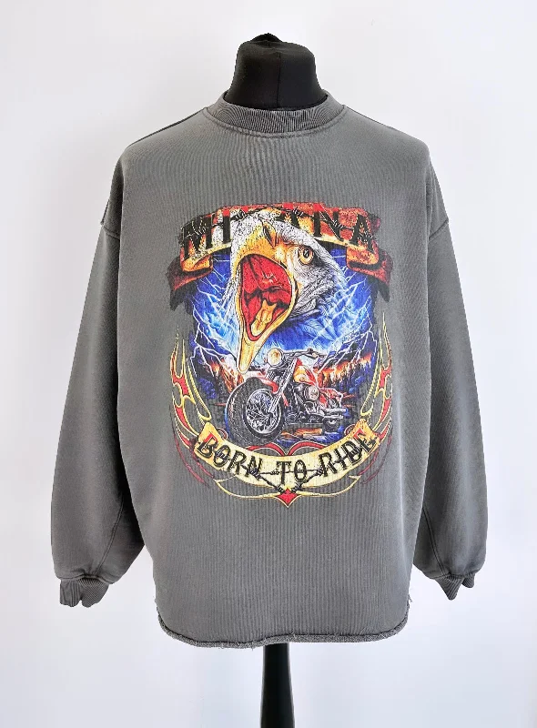 Everything Must Go!#Z19 Washed Charcoal Eagle Open Hem Sweatshirt.