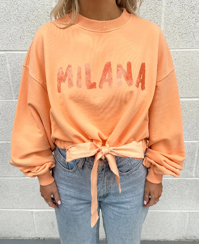 Limited Deals, Unlimited Savings!Washed Orange Cropped Ribbon Sweatshirt.