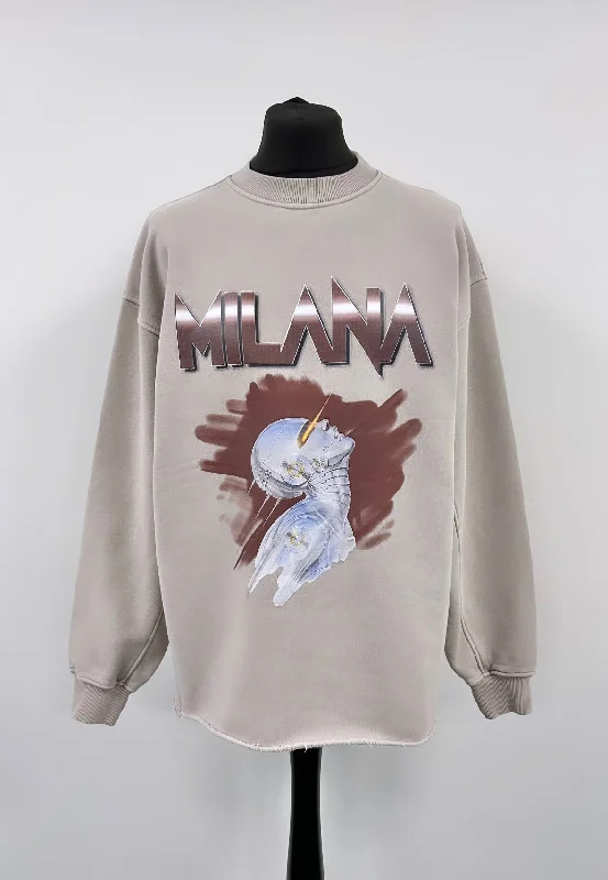 Save Up to 50% Off!Washed Taupe Graphic Heavyweight Open Hem Sweatshirt.