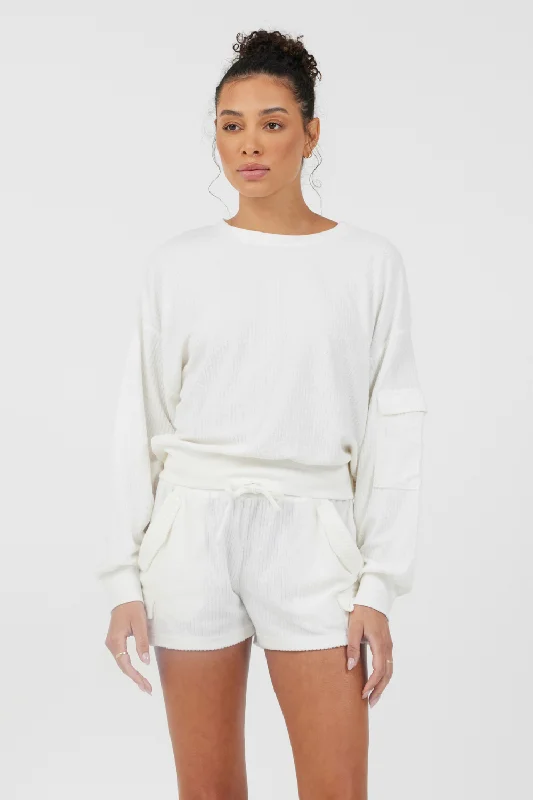 Great Deals, Just for You!White Cord Terry Crewneck